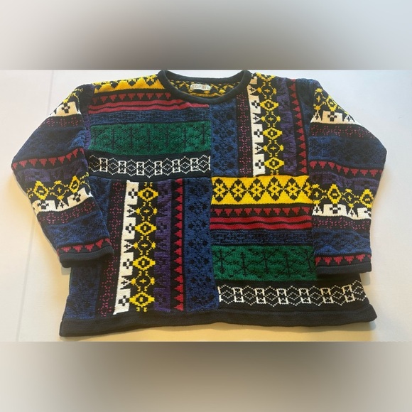 VINTAGE ESPRIT Color-block Bright Pattern Oversized Sweater 80s 90s Large - Picture 8 of 10